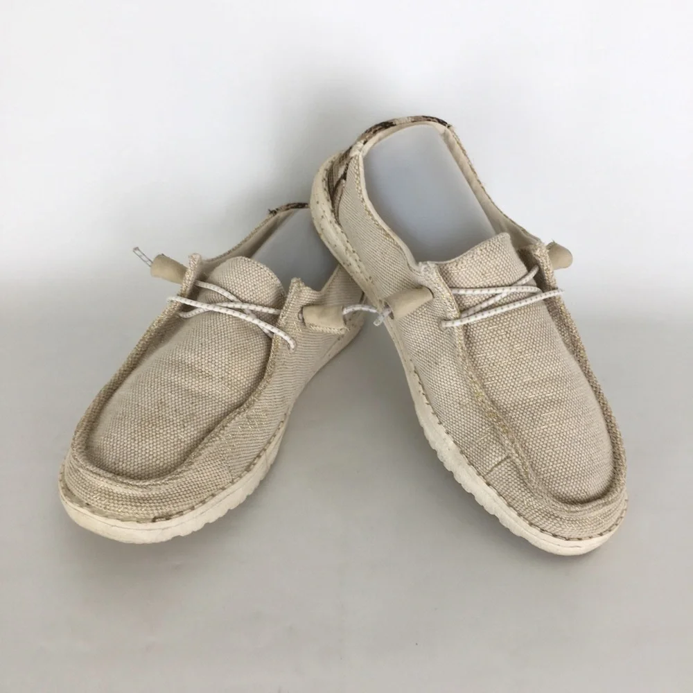 Hey Dude Wendy Canvas Shoes Neutral Cream Gold Threading Women’s Size 6 Boho - Picture 10 of 10